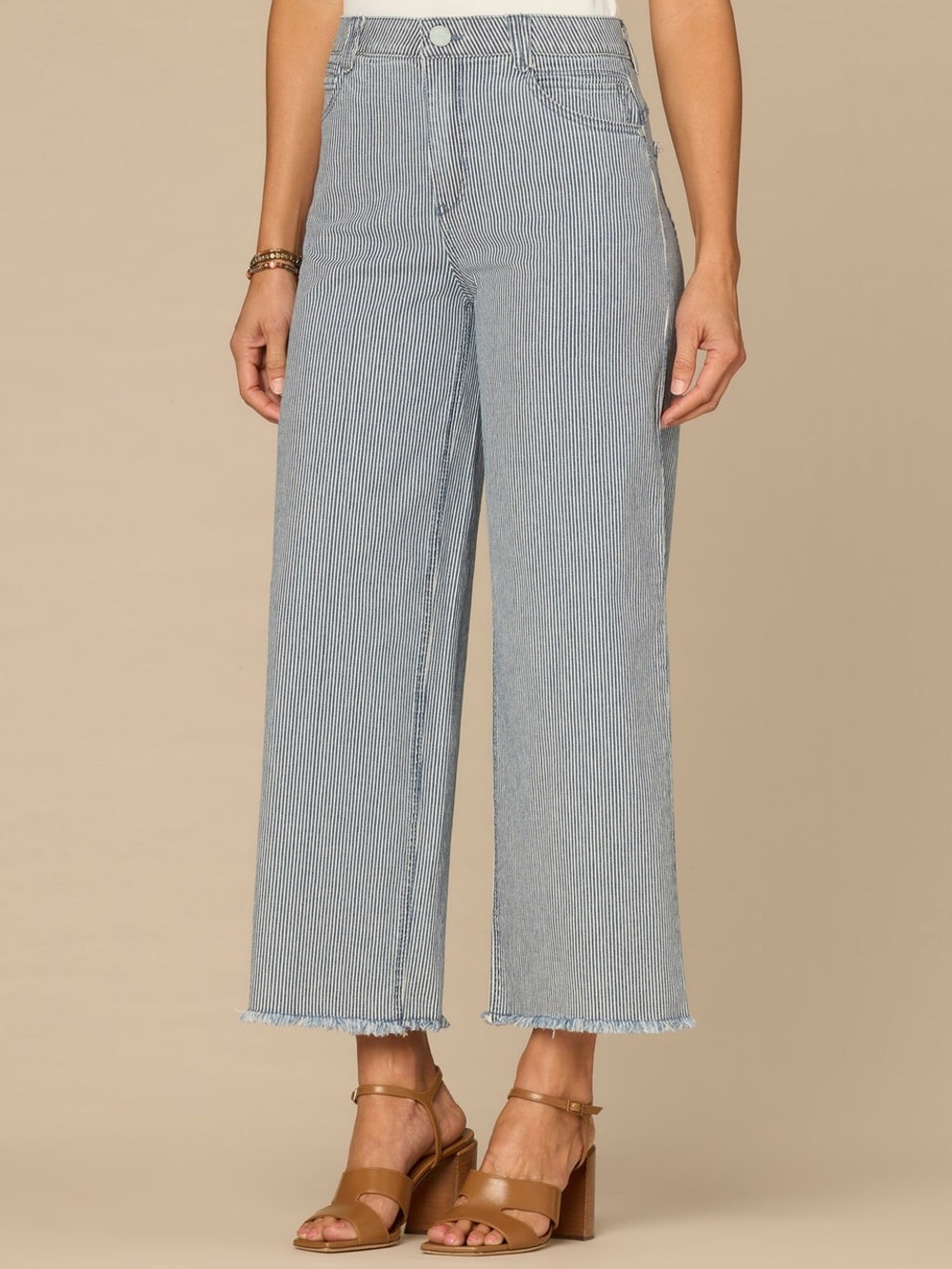 "Ab" Solution Skyrise Round Up Fray Hem Stripe Wide Leg Boyfriend Jean